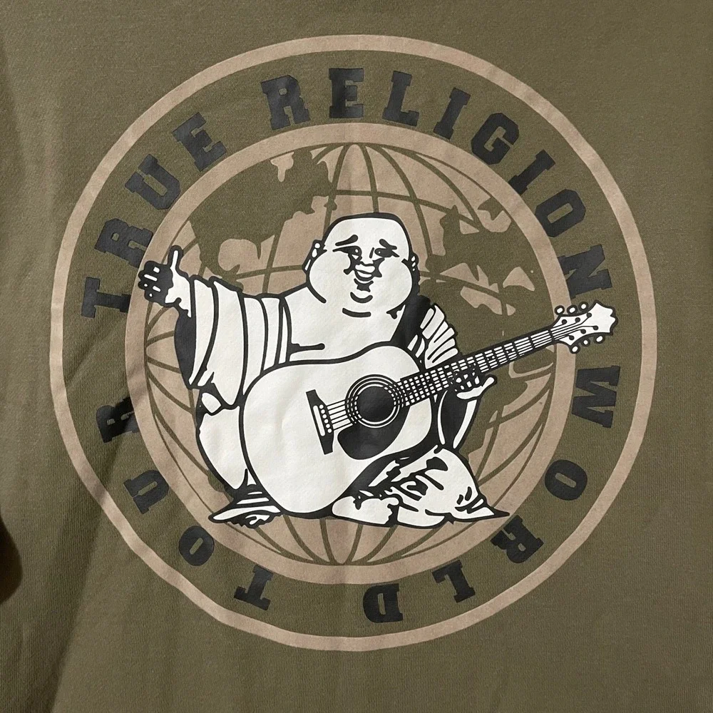 True Religion Mens Global Buddha Zip Hoodie Kalamata Olive Green Size Large $119